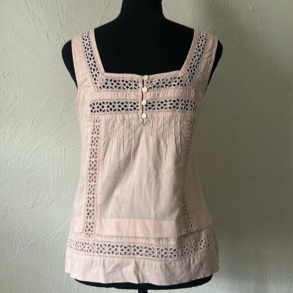 Women's Pink Coquette Lace Trim Top Cotton & Linen Blend - Image 2