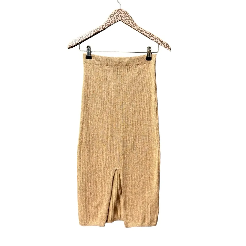 Free People Skyline Midi Skirt Beige Rib Knit Sweater Pull On Camel Tan Small S - Image 5