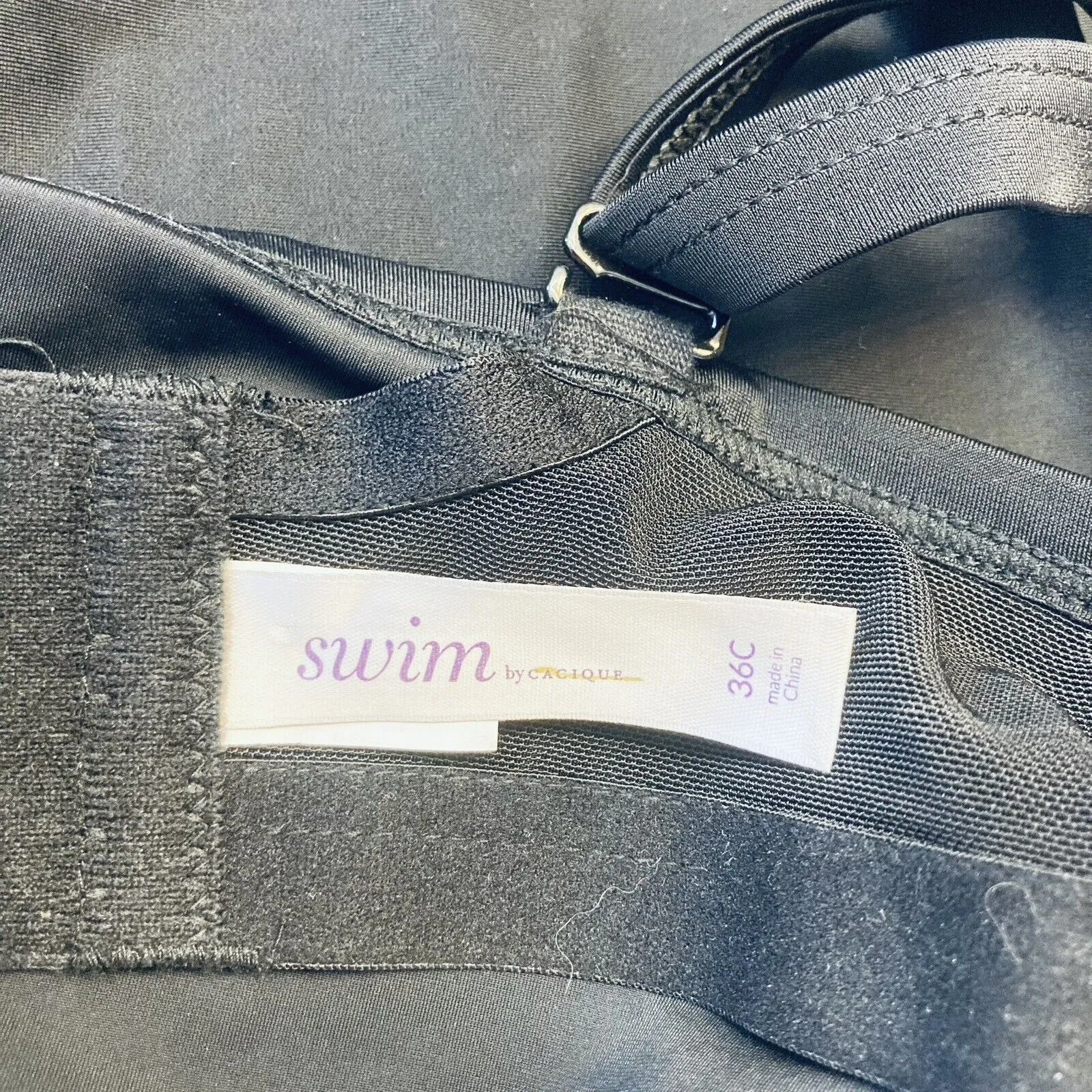 Cacique Swim Draped Tankini Top Balconette Bra Size 36C Black - Image 5