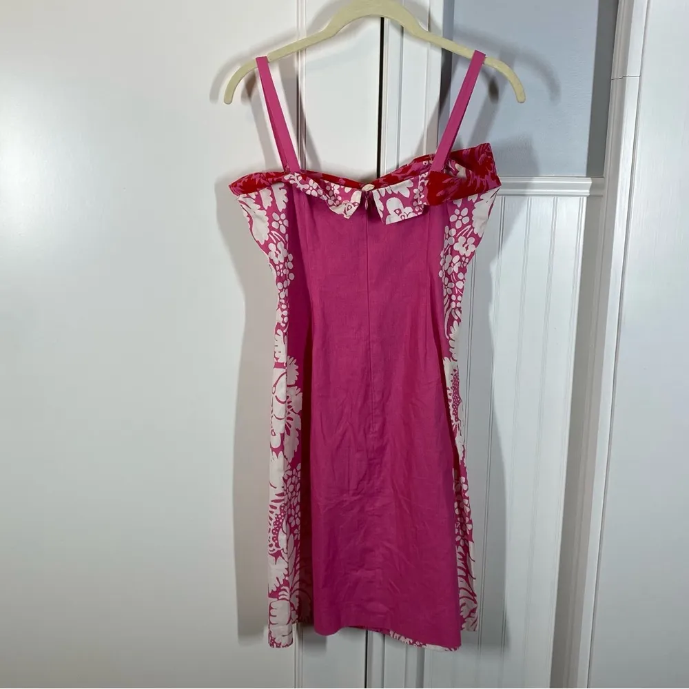 Marimekko vtg vintage Hawaiian print pink floral mini dress size 2 beach coastal Red - Image 2