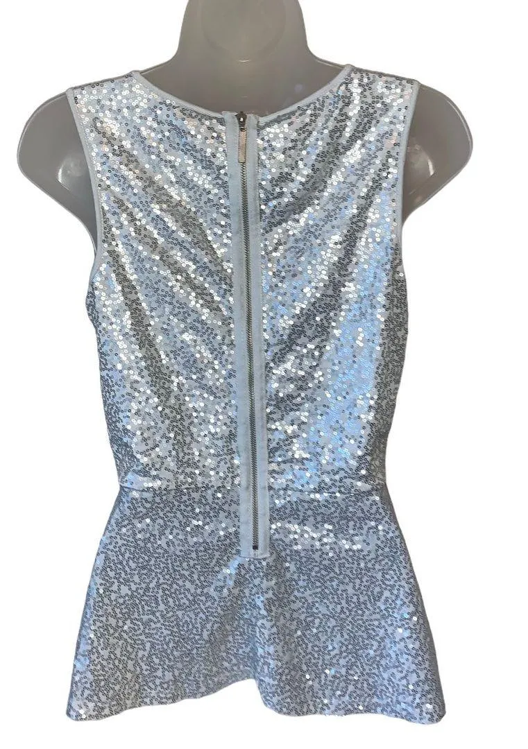 Sequin Metallic Silver Peplum Top Small - Image 3