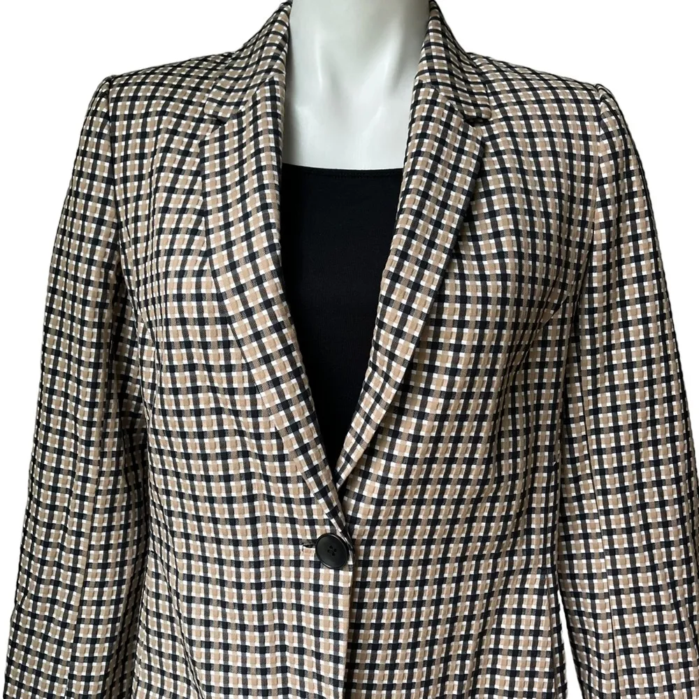 Elie Tahari Black/Tan/White One-Button Check Bree Blazer Jacket, Sz 8 - Image 8