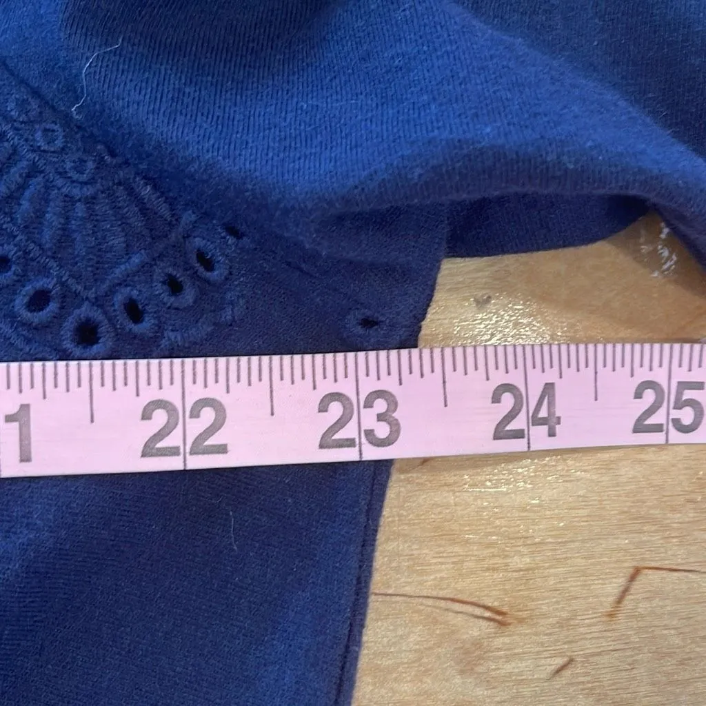 J.‎ Jill Eyelet Tunic Blouse Top Bell Sleeves Square Neck Navy Cotton Size XL Blue - Image 7