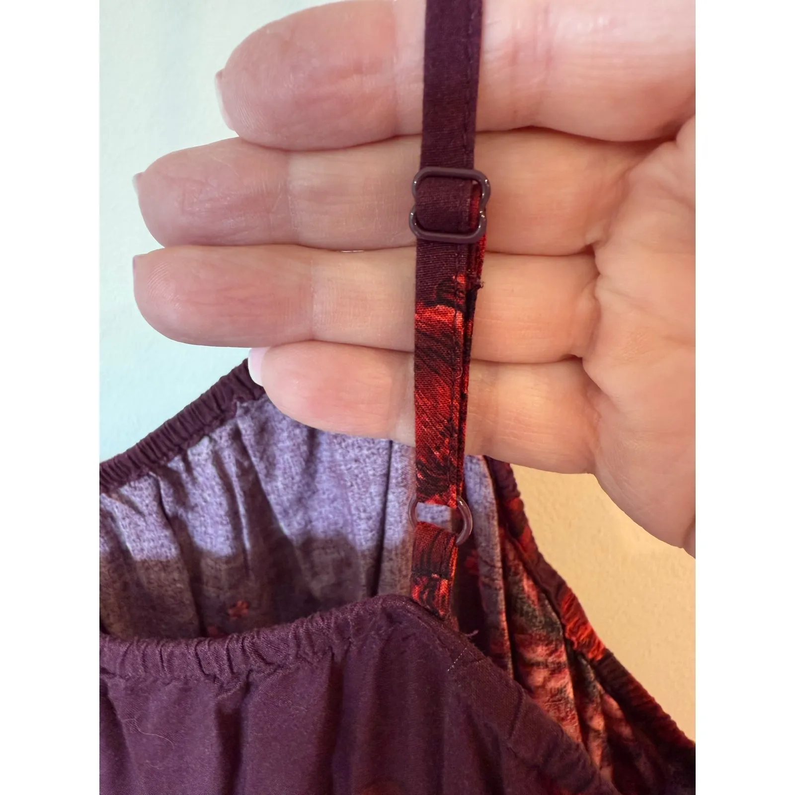 Old Navy Waist-Defined Cami Midi Dress Burgundy Floral print Women's Size XL - Image 5