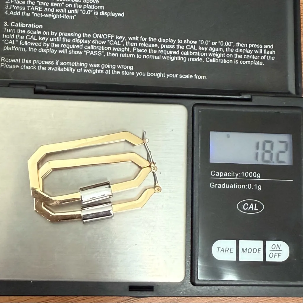 ALL SAINTS Hex Carabiner Gold & Silver-tone Hexagon Hoop Earrings 18.2g. - Image 13