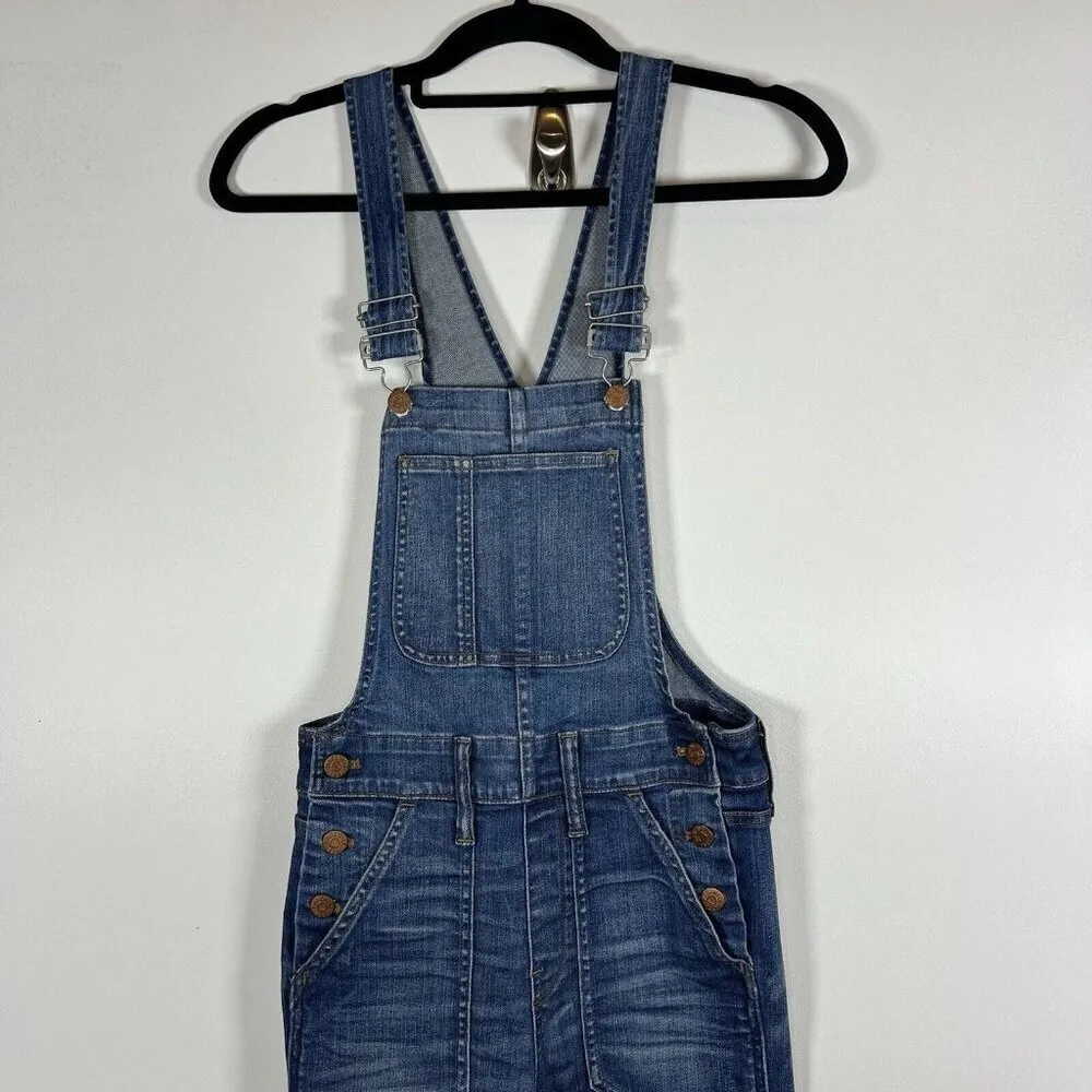 Madewell Womens Skinny Denim Bib Overalls Jansing Wash Side Zip‎ Size XS Stretch - Image 3