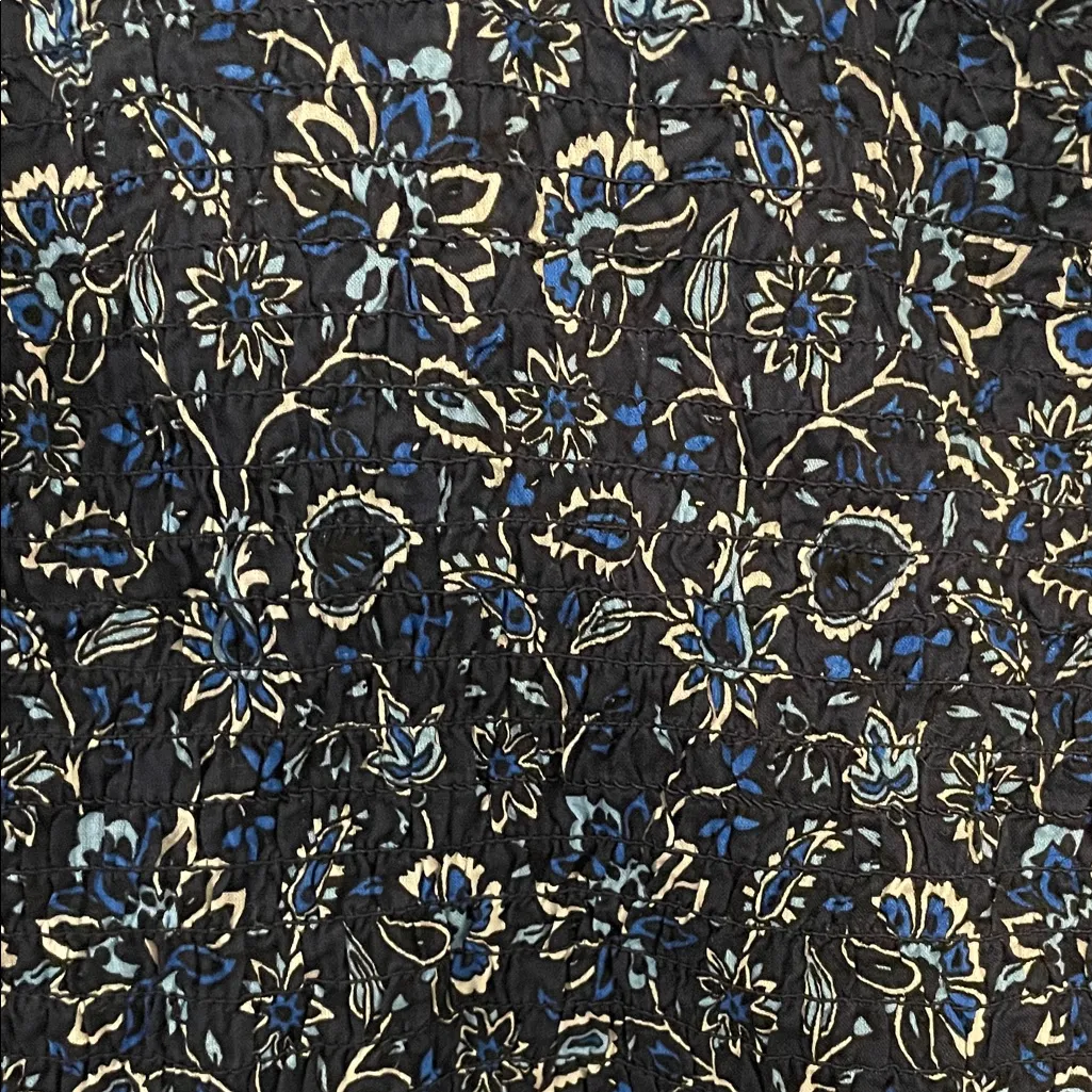 LOFT Dark Blue Floral Patterned Long Sleeve Blouse | Large NWT - Image 5