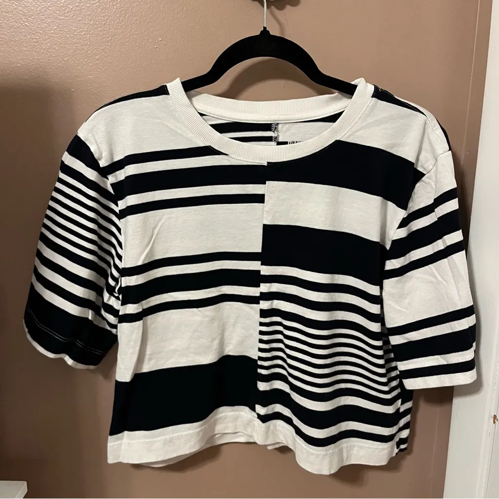 Anthropologie Maeve Navy and White Striped Corey Short Sleeve Boxy Tee - Image 2