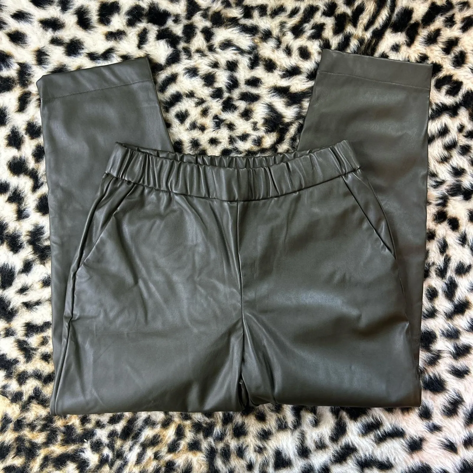 A New Day Olive Green Vegan Faux Leather Pants M - Image 2