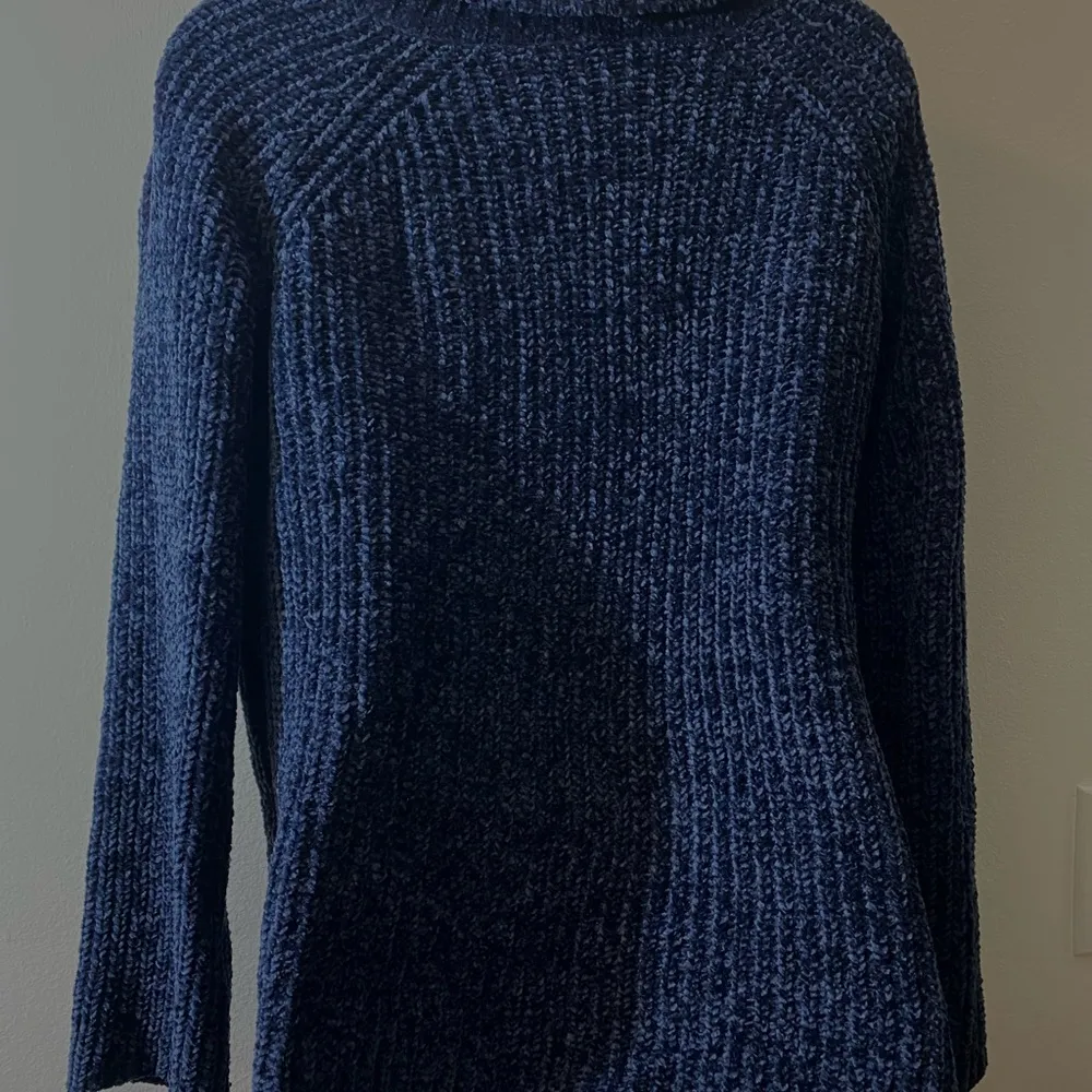 Lucky Brand Navy Blue Chenille Cowlneck Sweater Side Slits Sz XS XC - Image 7