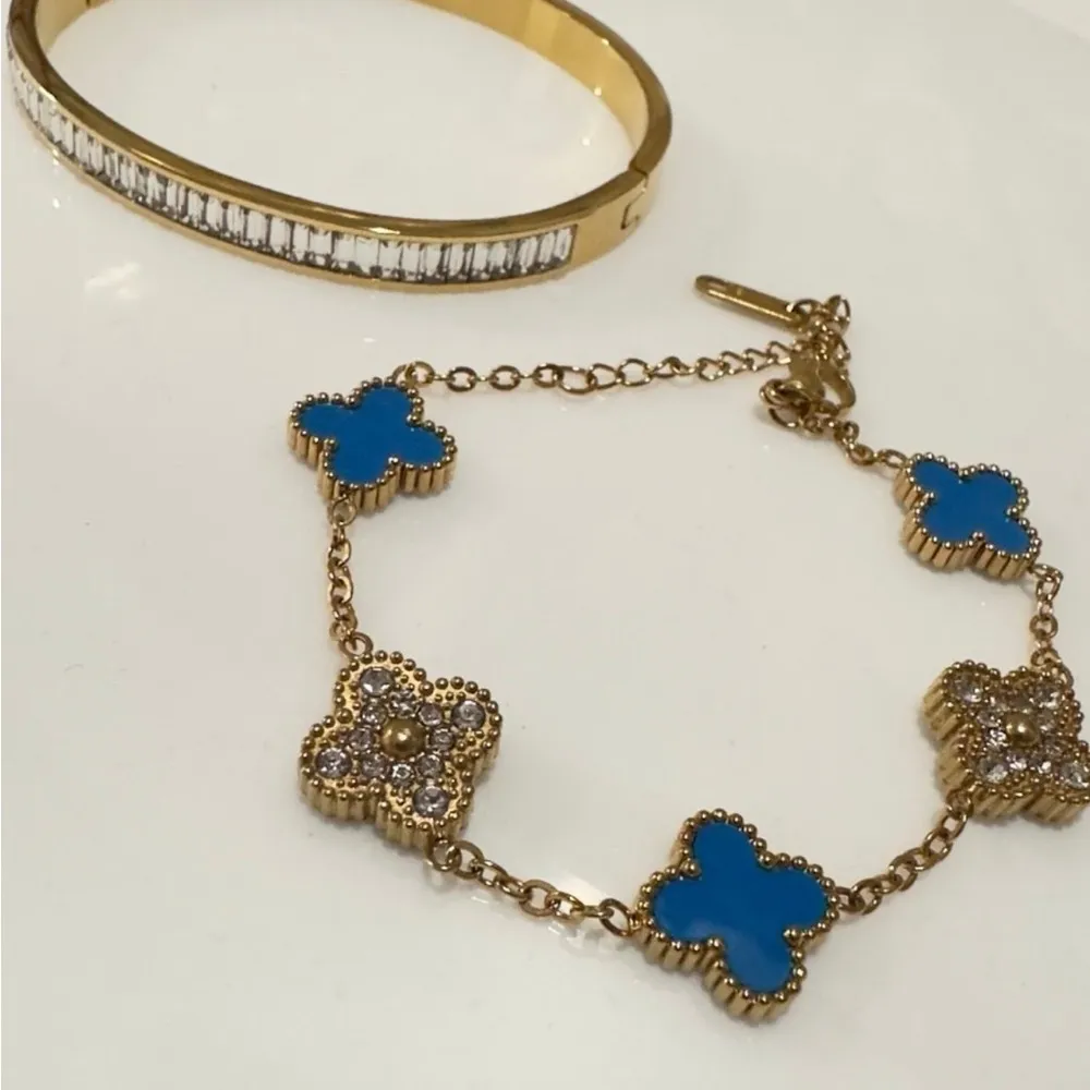 Gold and Blue Clover Bracelet - Image 5