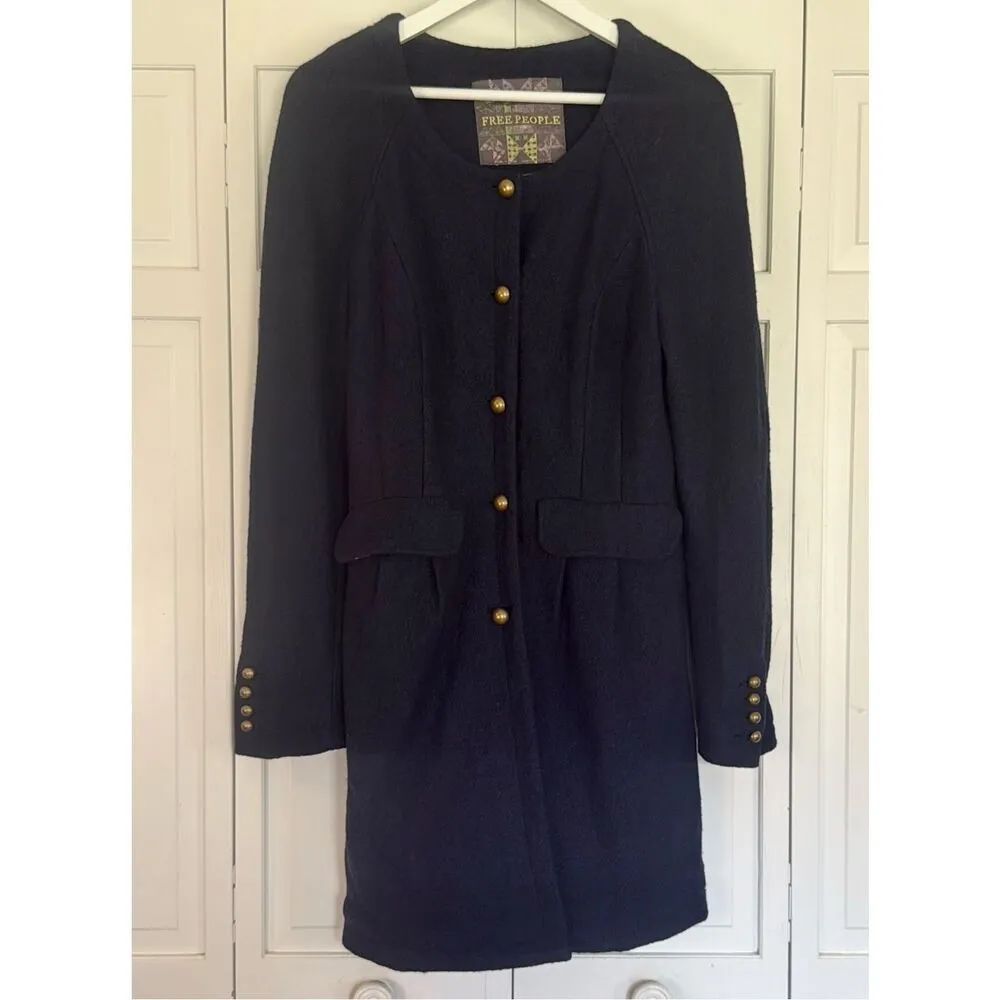 Free People Sargent Military style wool navy peacoat M - Image 11
