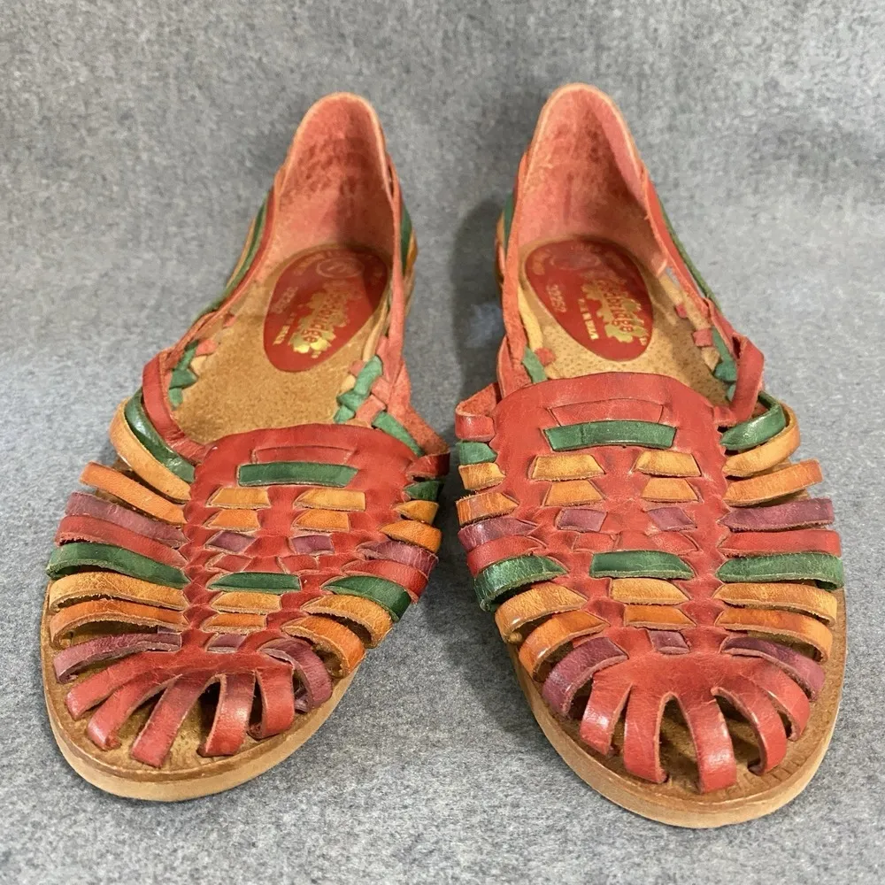 Vintage Woodbridge Genuine Leather Upper Women Sz 8 Multicolor Flat Sandal - Image 2