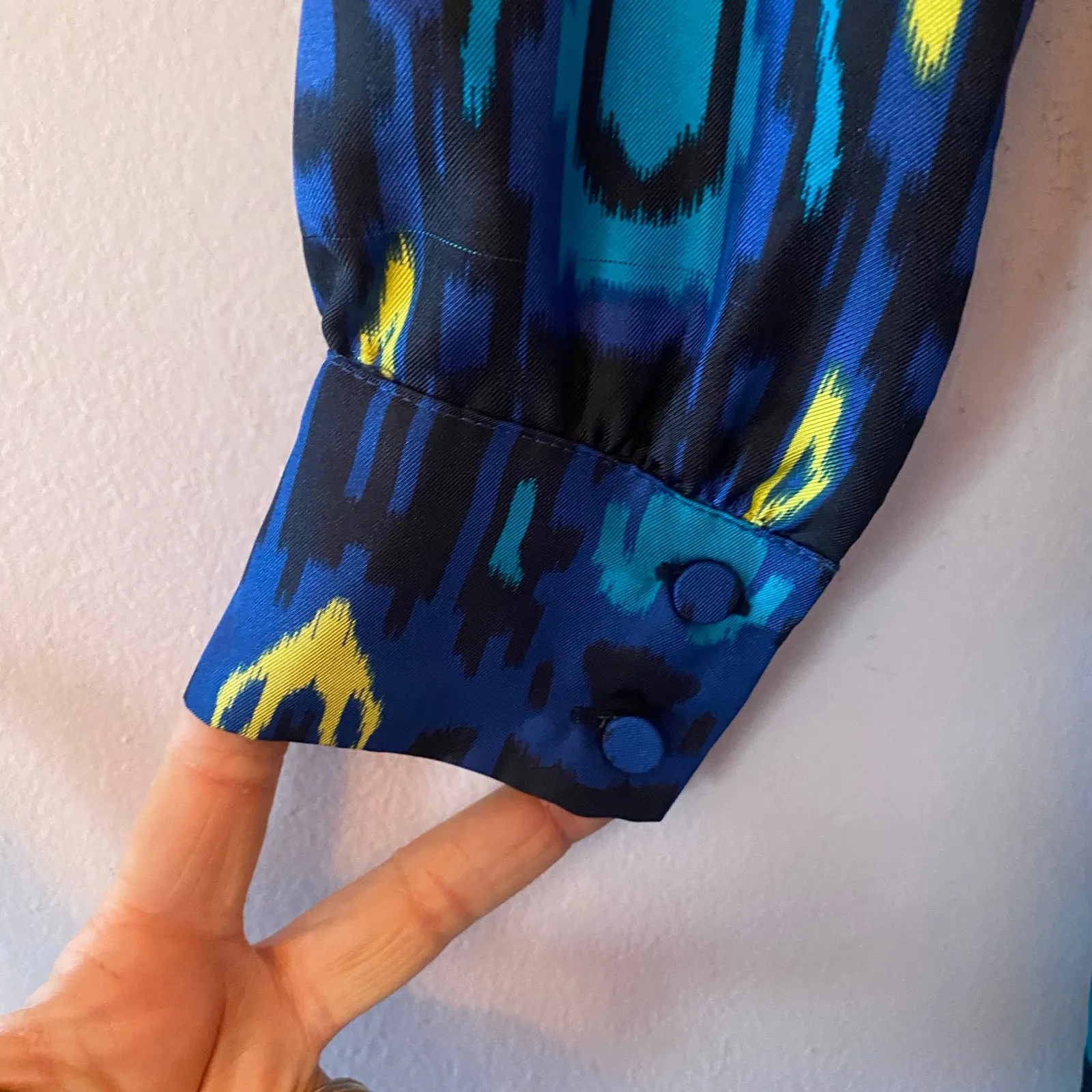 Marie Oliver Blue Silk Abstract Neck Tie Mini Shift Artsy Dress Women's size XS - Image 7