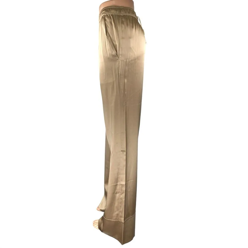 NEW SER.O.YA Tan Beige Silk Satin High Waisted Wide Leg Trousers Pants Size L Size L - Image 2