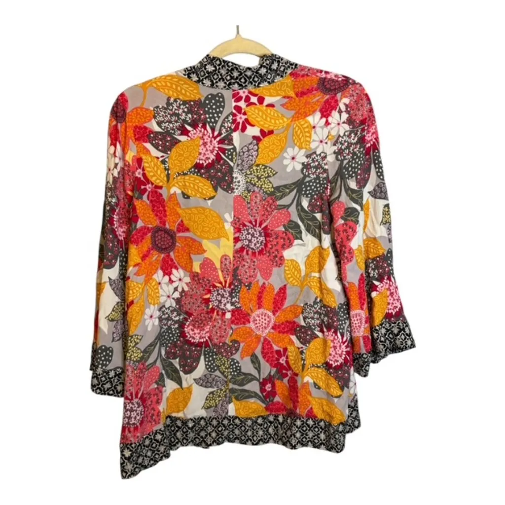 Habitat Blouse Women's Size XS Cardigan Open Front Abstract Oversized Floral - Image 2