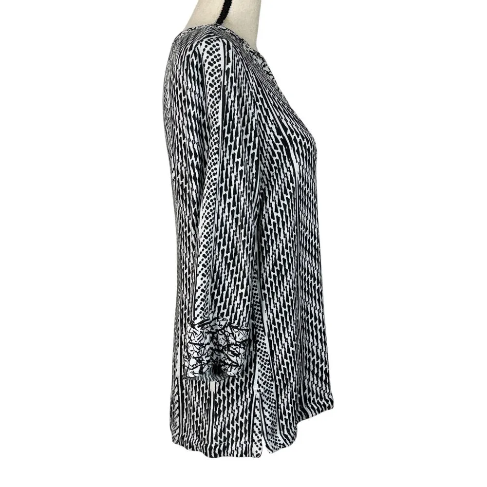 Soft Surroundings Small Ravello Tunic Top Abstract 3/4 Sleeve V-Neck Side Slits - Image 4