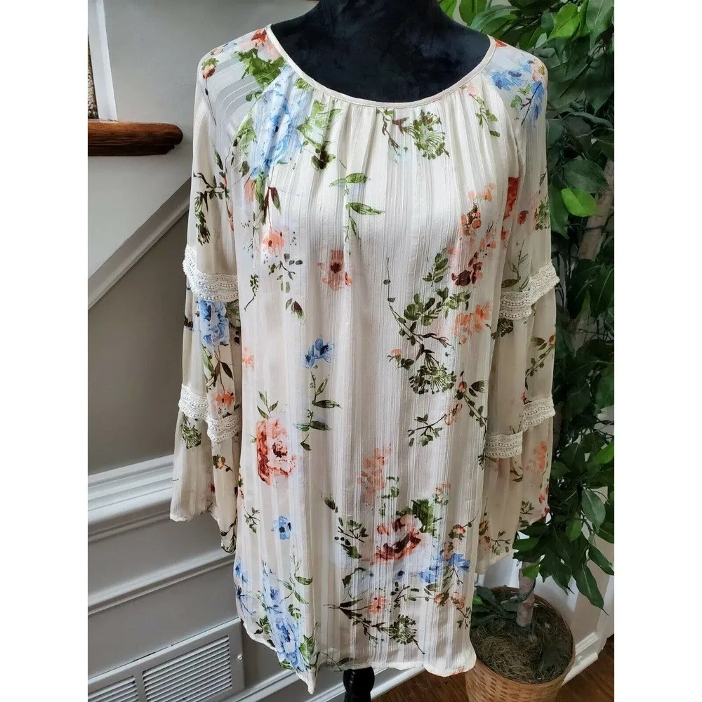 One Love Women's Multicolor Polyester Round Neck Long Sleeve Ruffle Top Size S - Image 3