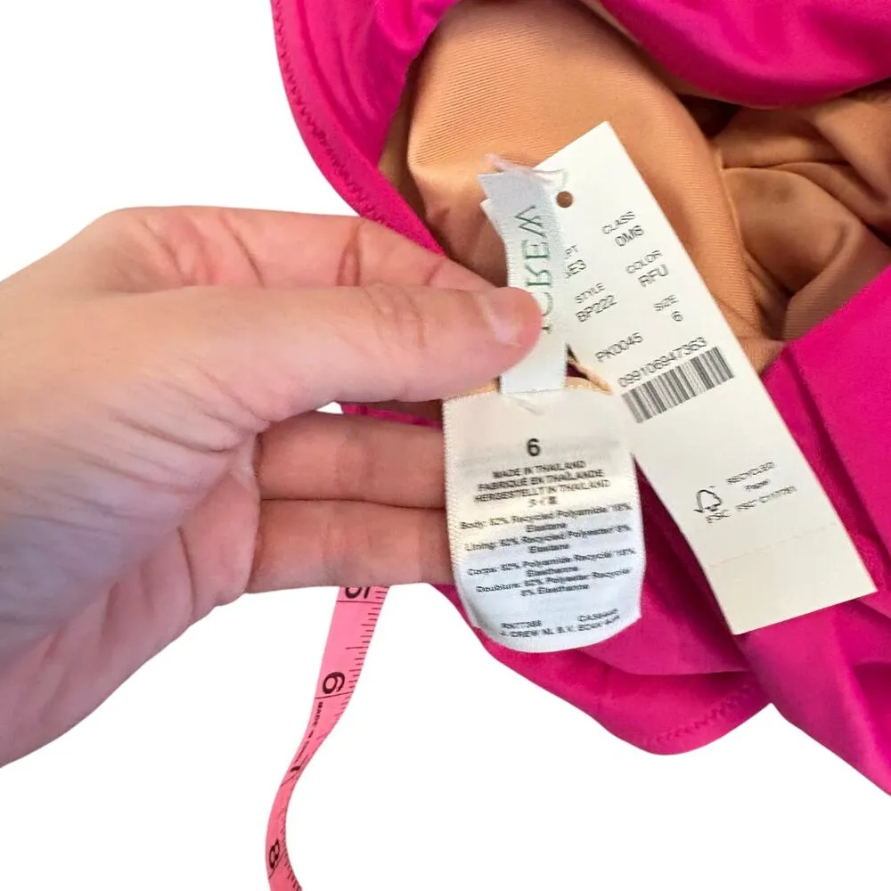 J. Crew Fuchsia Pink Ruched Ruffle V Neck Plunge One Piece Swimsuit SZ 6 Beach - Image 10