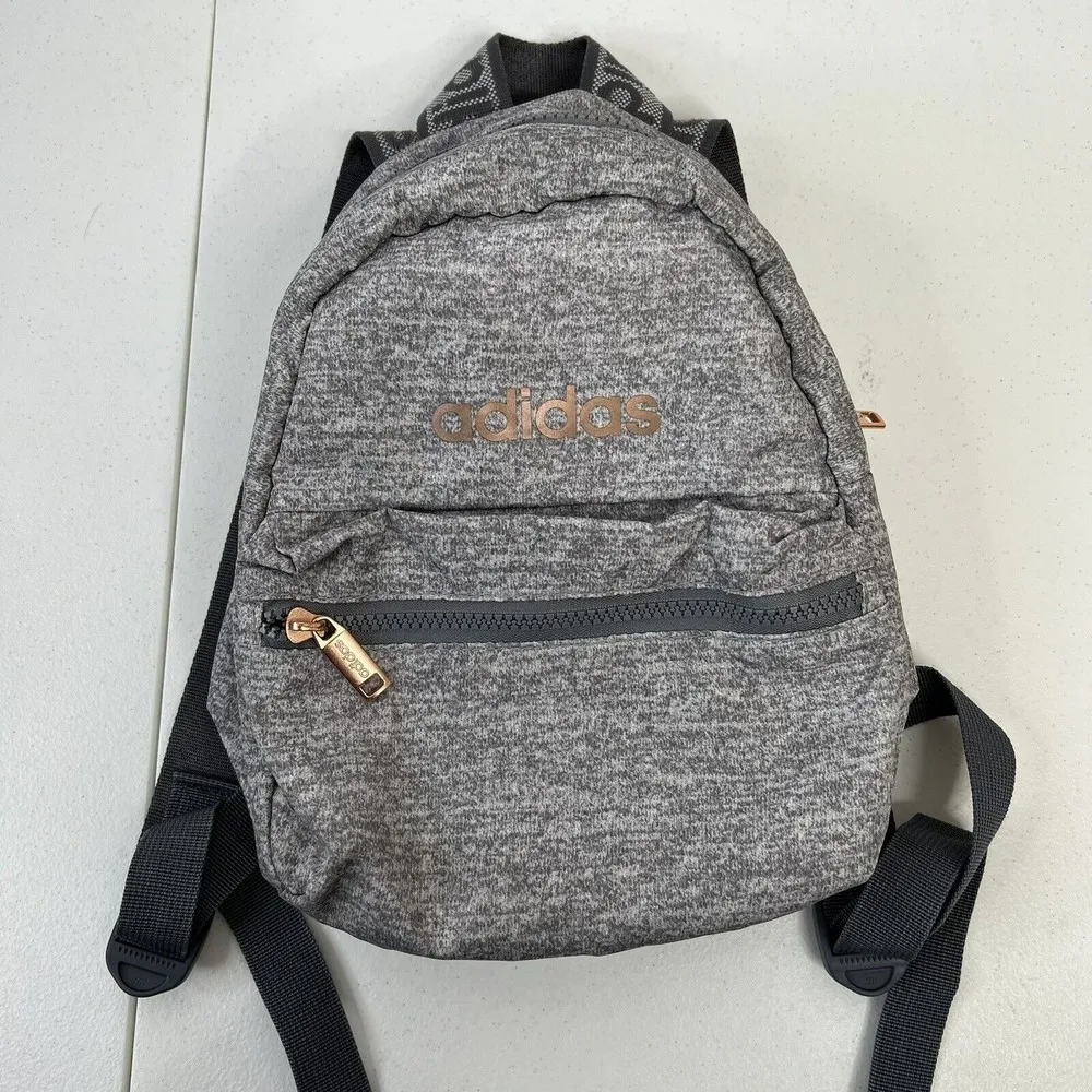 Adidas Linear Mini Backpack Small Travel Bag Purse Space Gray School Front Logo - Image 4