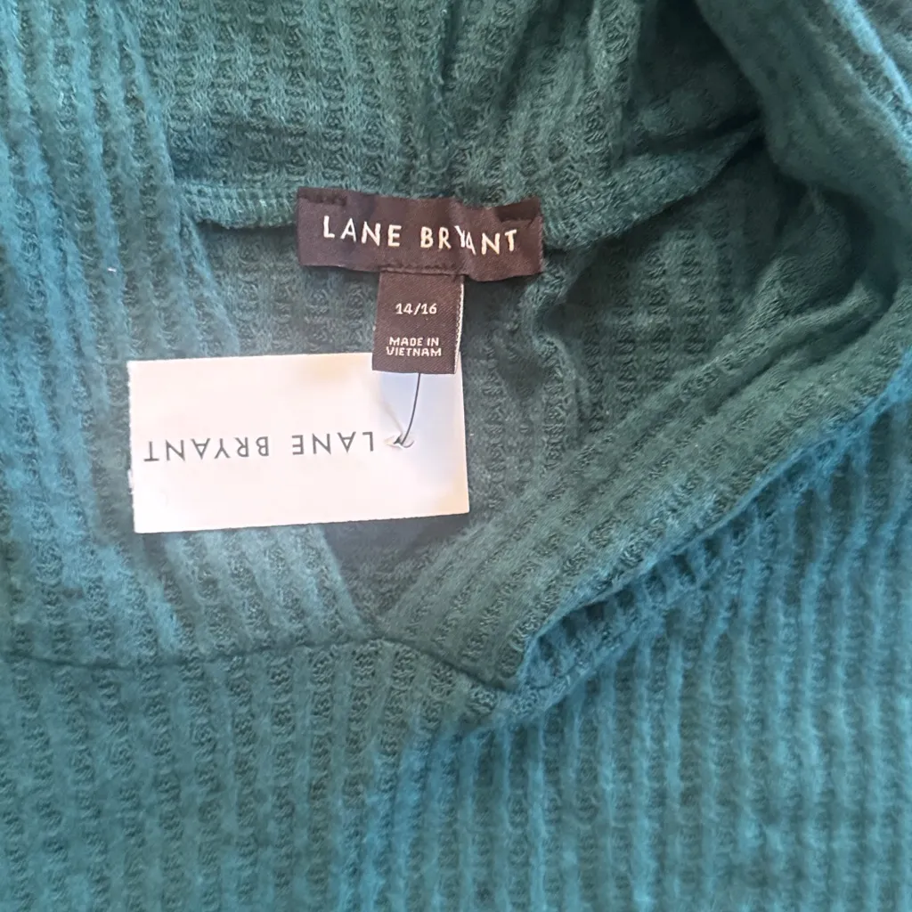 Lane Bryant Teal Textured Knit Top Waffle Knit Hoodie Tiered - Image 3