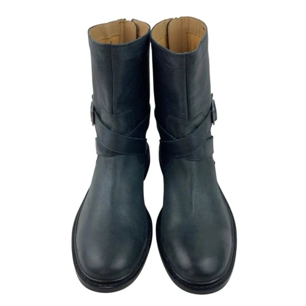 *Cole Haan Boots Mens 10 Black Leather Grunge Motorcycle Edgy Zip Strap Buckle - Image 2