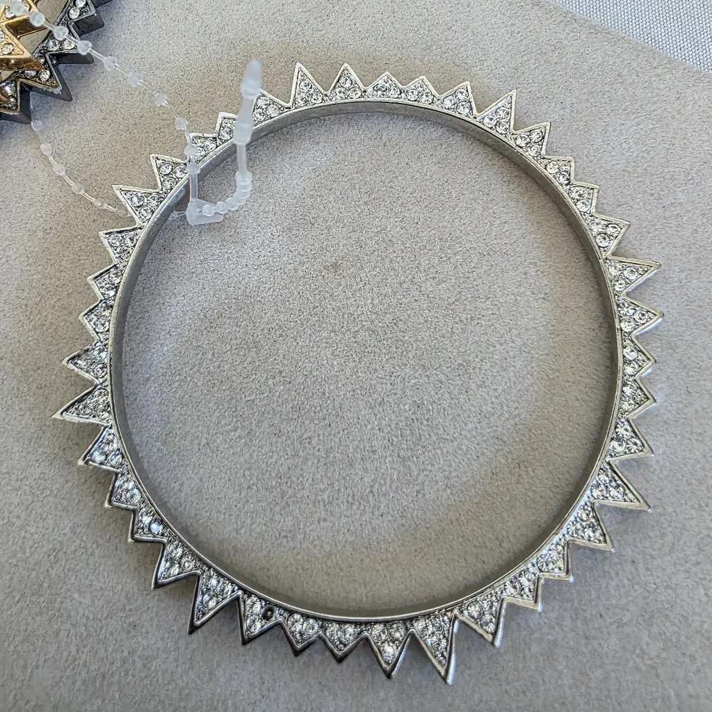 Set Of Three Bangle Bracelet Set Starburst with Rhinestone Gold Silver Grey - Image 6