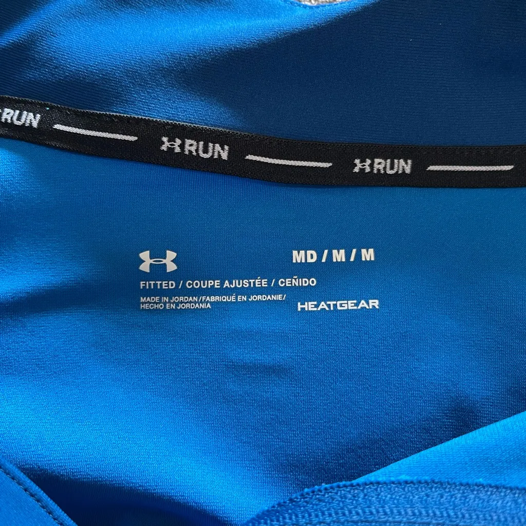 UNDER ARMOUR Royal Blue Quarter Zip Heatgear Run Pullover Fitted Shirt Sz M EUC - Image 4