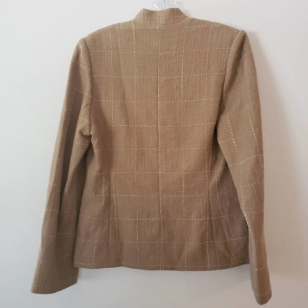 Roberto Chimenti Dezani Italian Designer Wool Jacket Windowpane Tan White IT 46 Size 10 - Image 2