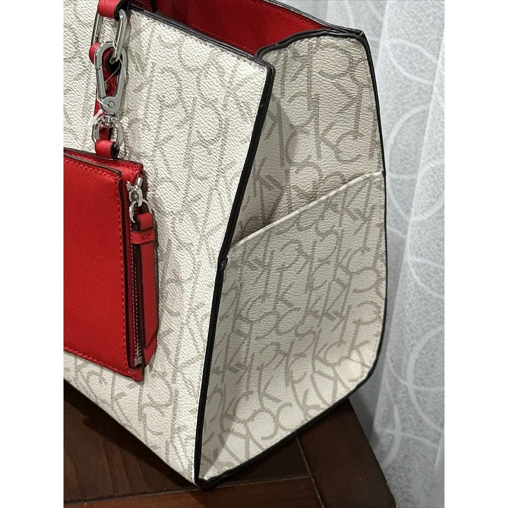 Calvin Klein  Monogram Signature Cream w/Red Satchel Hand-Bag Khaki Logo H7DDJ6YQ - Image 63