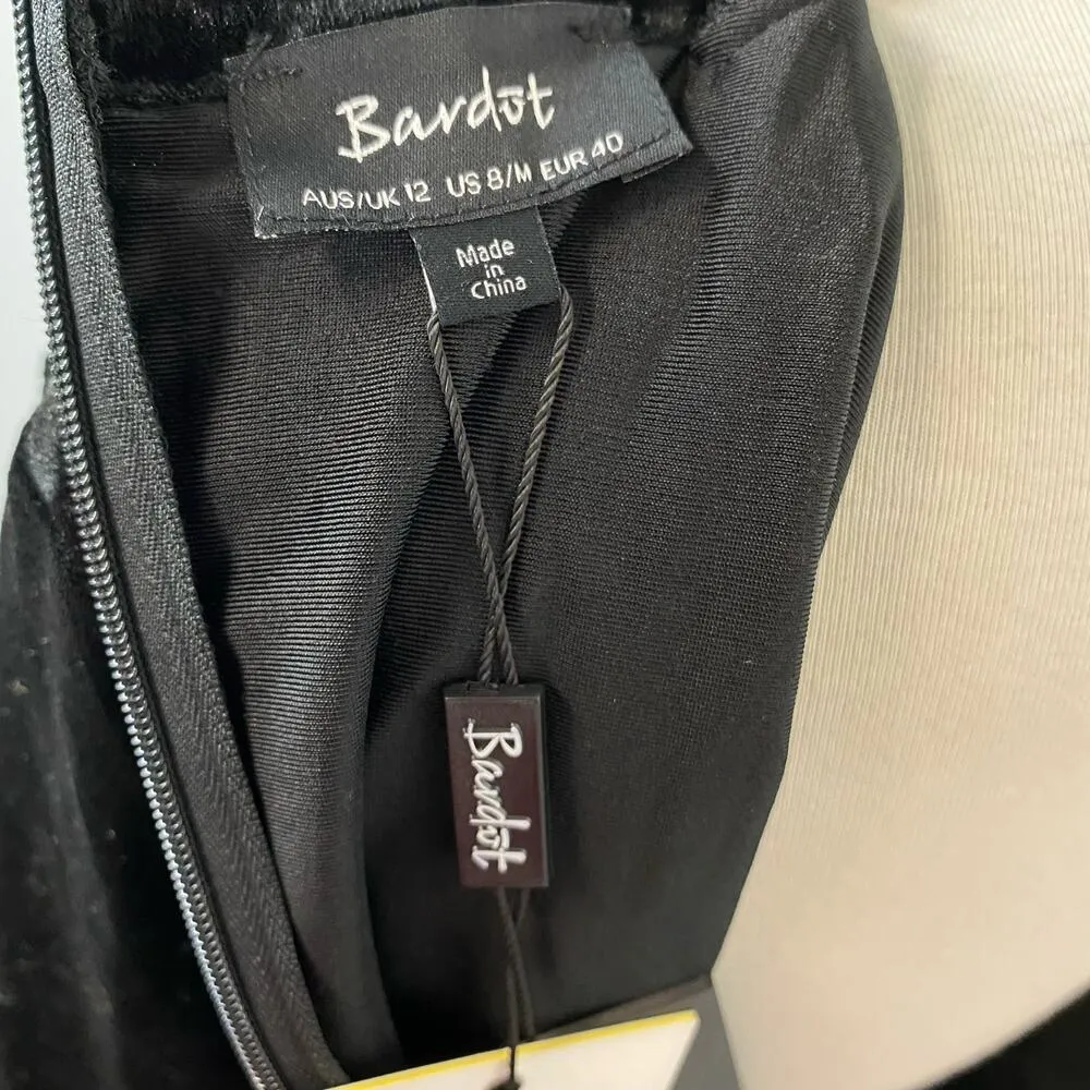 Bardot Black Velvet Kira Long Sleeve Choker Mini Dress Size 8 NEW - Image 8