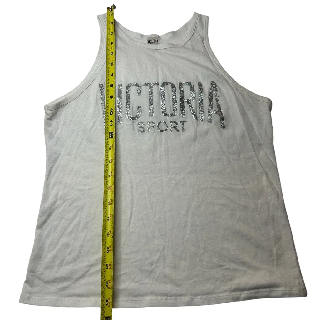 Victoria Sport White Tank Top with Glitter Text | Size Small - Active Muscle Tee - Image 5