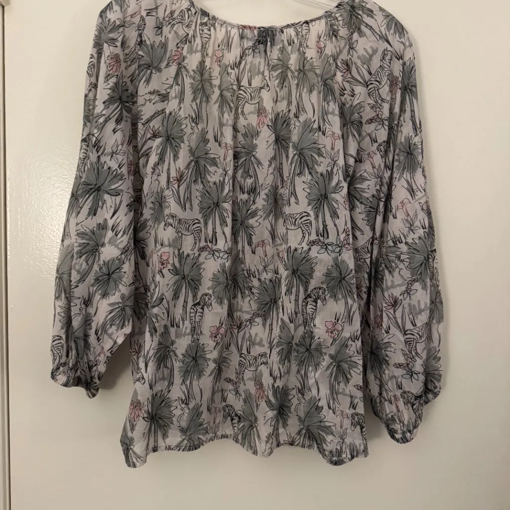 Karen Kane Long Sleeve Cotton Peasant Blouse in Garden Party Size XL - Image 3