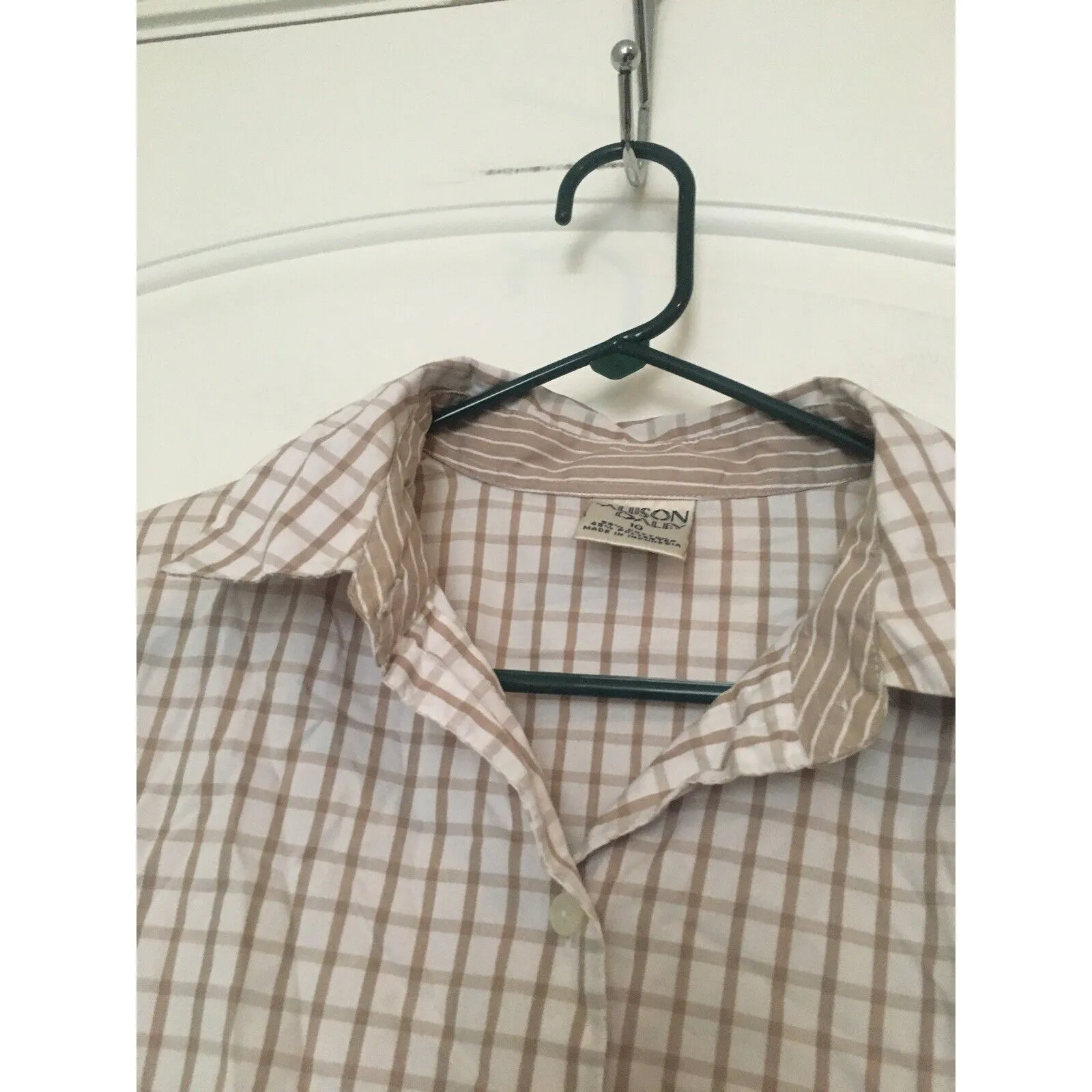 Allison Daley Women's Brown White Check Button Up Shirt 3/4 Sleeve Size 10 - Image 5