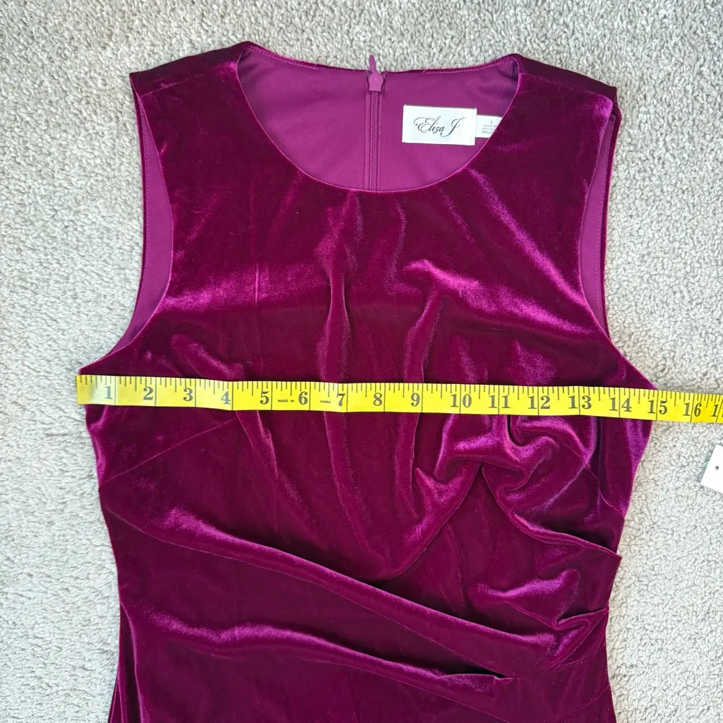 Eliza‎ J Asymmetrical Velvet Midi Dress Fuchsia 6 - Image 7