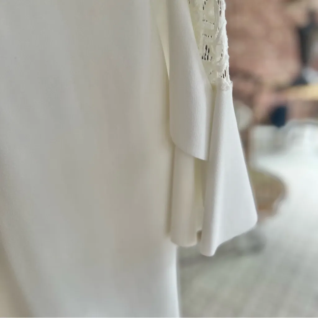 Betsy & Adam Dress Ivory Lace Embroidered Long Tulip Sleeve Knit Cocktail 4 - Image 10