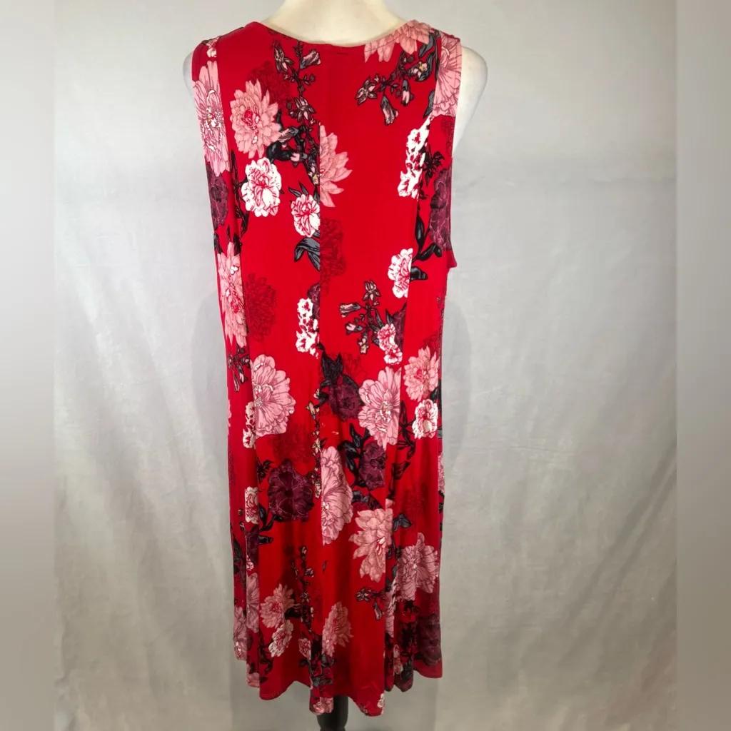 Premise red and pink floral print shift dress size XL - Image 3
