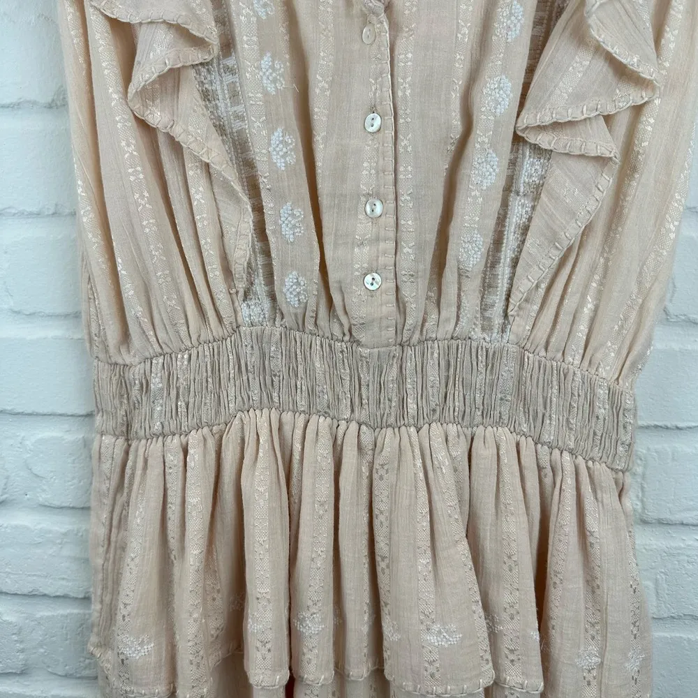 Love Sam Cream and White embroidered dress Beige tiered Skirt ruffle sleeve S - Image 9