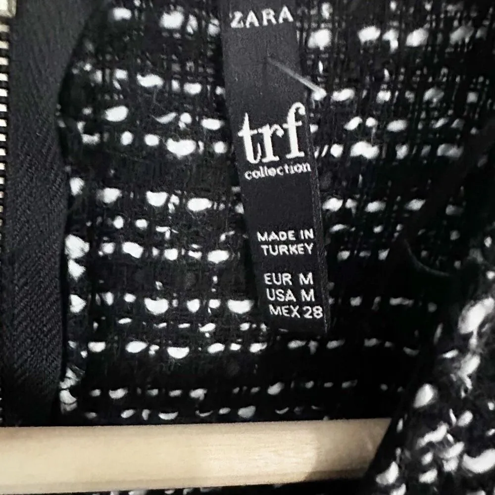 ZARA | TRF Collection Black White Tweed Shift Dress Gold Buttons Mini | Medium - Image 11