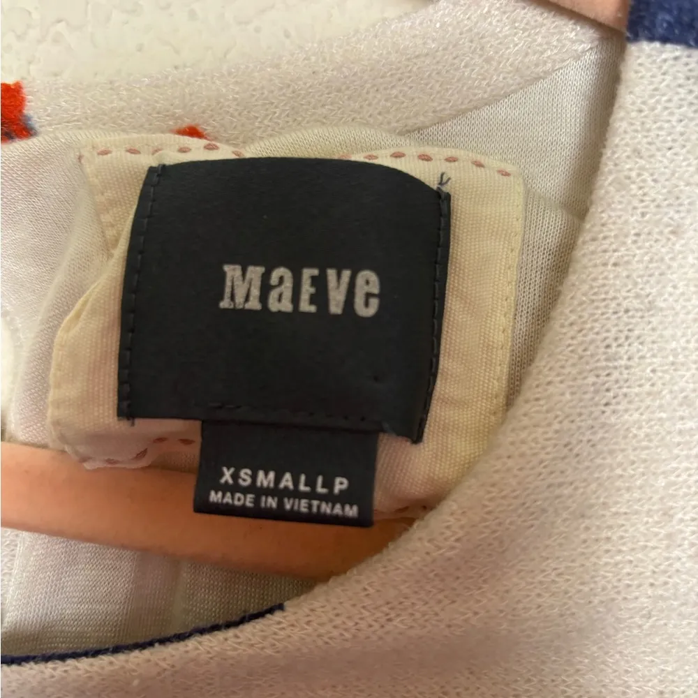 Maeve Anthousia Blue and Red Watercolor Floral Bell Sleeve Knit Sweater Dress XS - Image 3