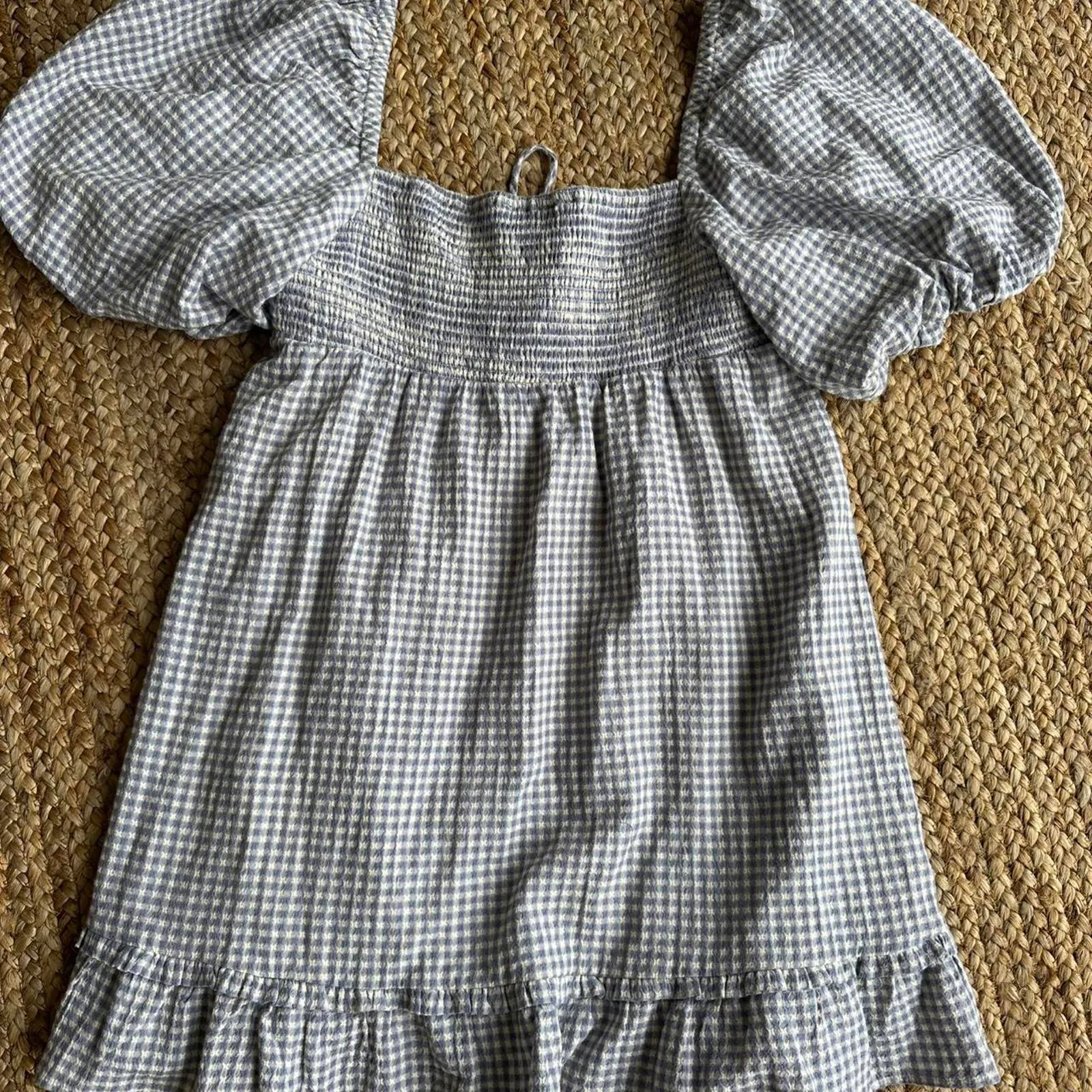 Majorelle Revolve Clementine blue & white gingham puff sleeve milkmaid minidress - Image 5