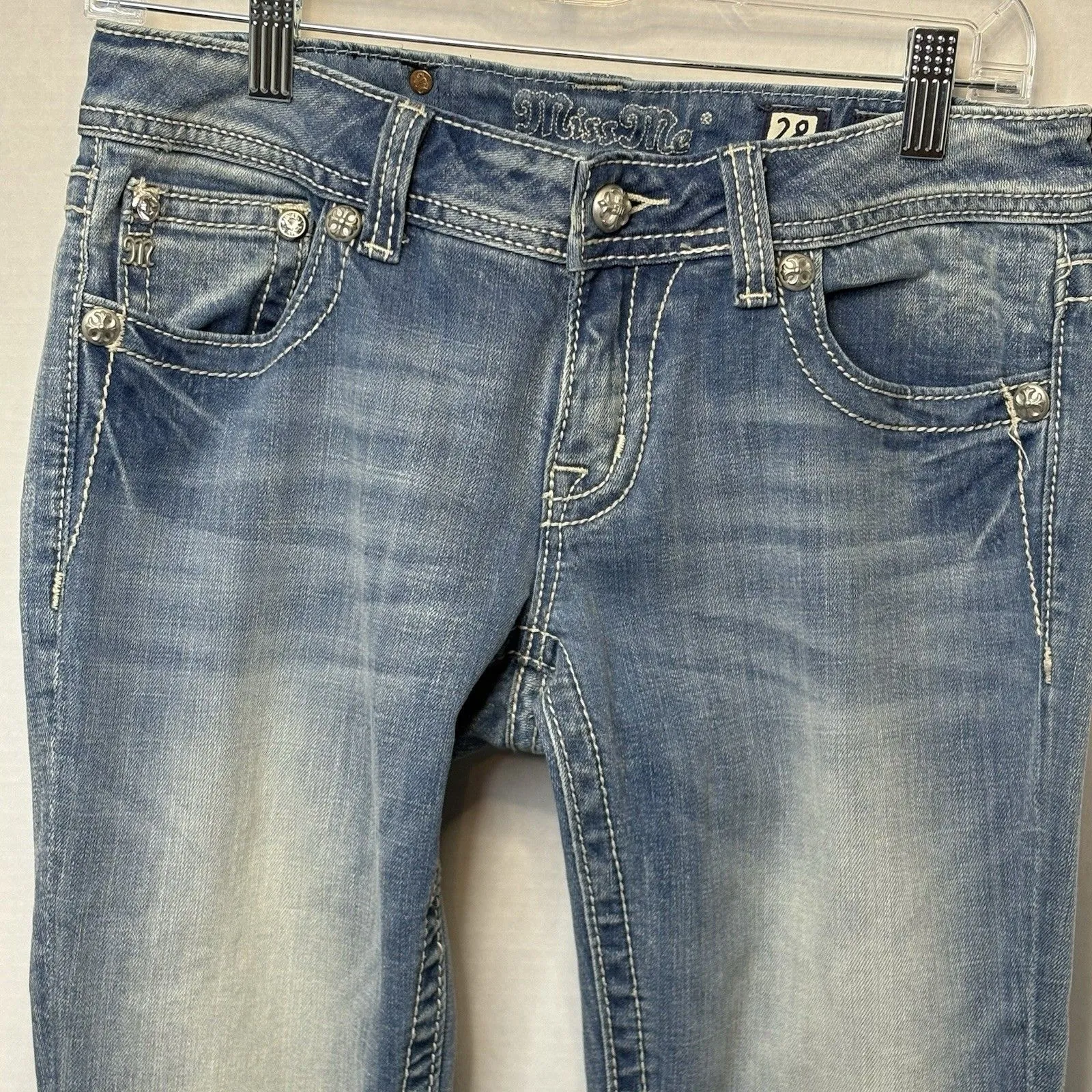 Miss Me JP356F2R Flare Women’s Light Wash Peace Sign Denim Jeans 30x33 - Image 2