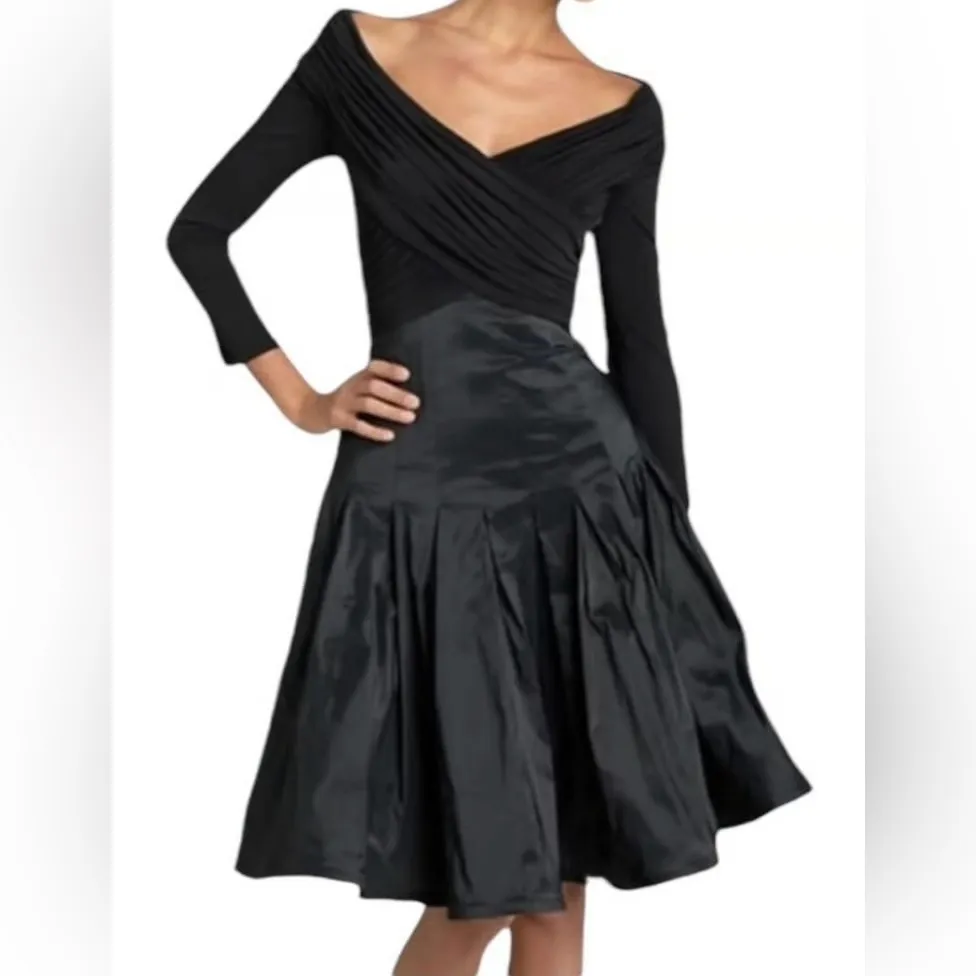 Tadashi Shoji Black Silk Blend Taffeta Skirt Fit Flare Dress - Image 2