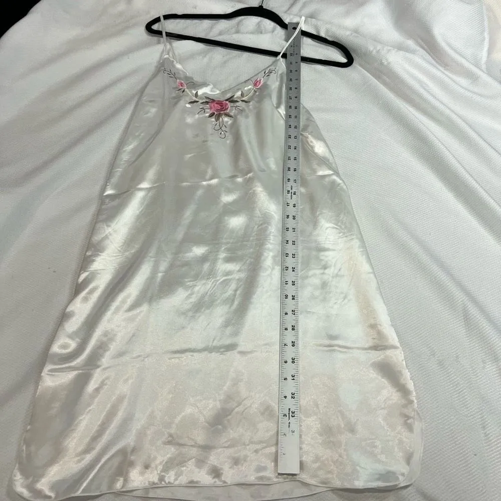 Vintage White Pink Floral Detail Spaghetti Strap Long Nightgown Size XS - Image 5