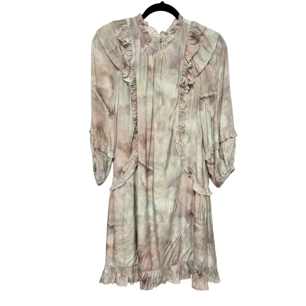 EUC $138 Current Air Marble Ruffle Mini Dress - Long-Sleeve Anthropologie - Image 5