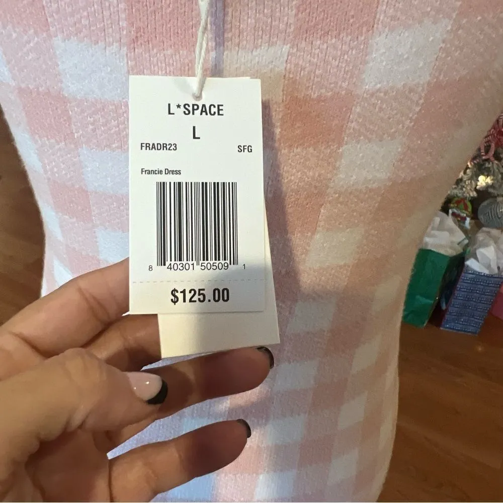 NWT L*Space women's Francie sweater dress size large‎ pink gingham - Image 14