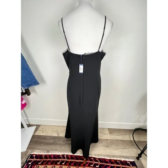 Marchesa Notte Chantilly Lace Trimmed Crepe Gown Black 12 Formal Elegant Evening - Image 4