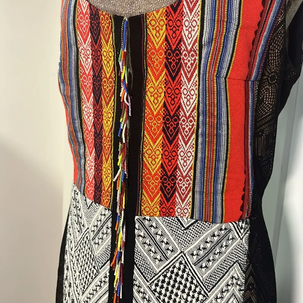 Byron Lars Multicolor Bodycon Midi Dress Scoop Neck Sleeveless Mesh Bead Size 4 Red - Image 3