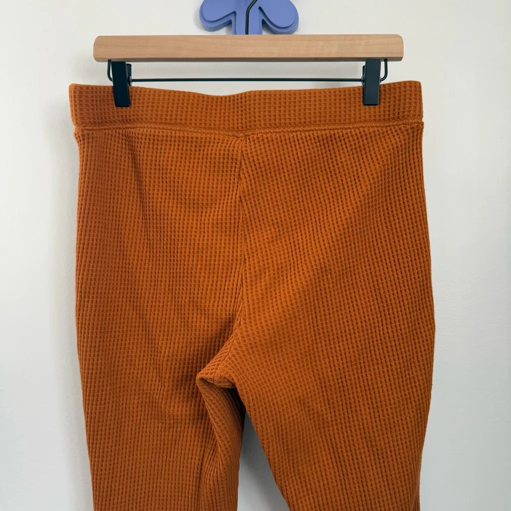 Aerie Large Waffle Knit Flare High Waist Pants Burnt Orange Boho Lounge Comfy - Image 6