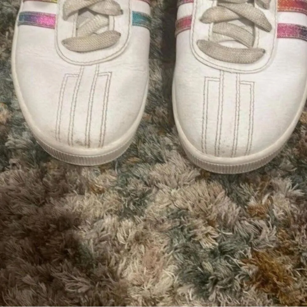 KSwiss white leather upper rainbow holographic Striped low top lace up sneaker - Image 4